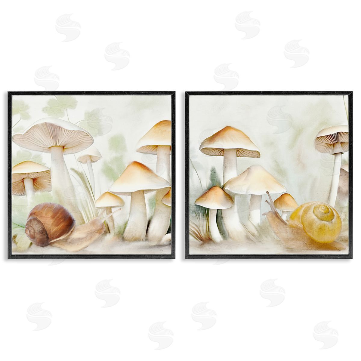 Snail Crawl by Mushrooms Black Frame Print Wall Art, Home Decor by Kim Allen