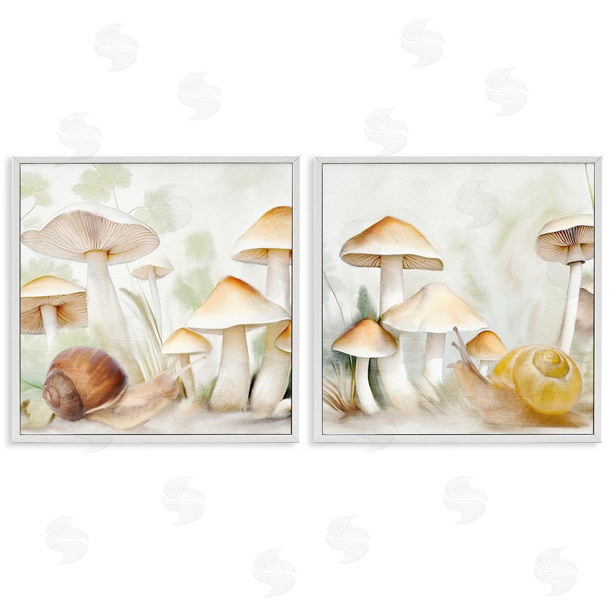 Snail Crawl by Mushrooms White Frame Print Wall Art, Home Decor by Kim Allen