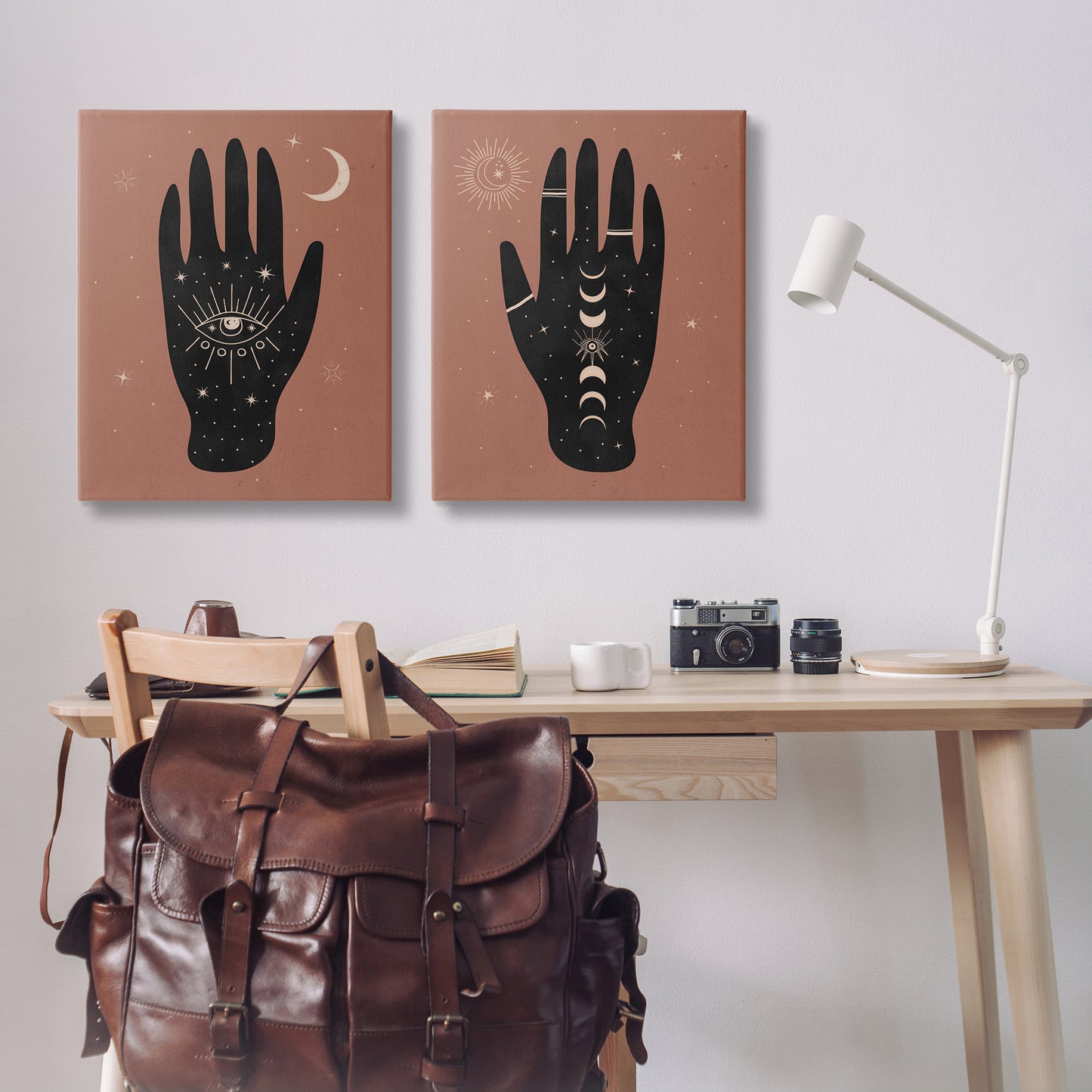 All Seeing Mystical Hands Canvas Wall Art in Room, Home Decor by Nina Blue