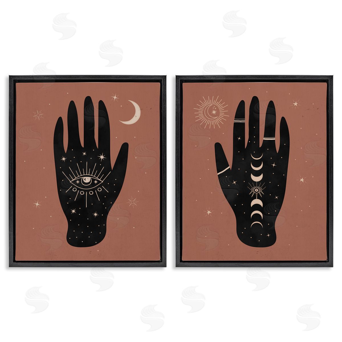 All Seeing Mystical Hands Black Floating Frame Canvas Wall Art, Home Decor by Nina Blue