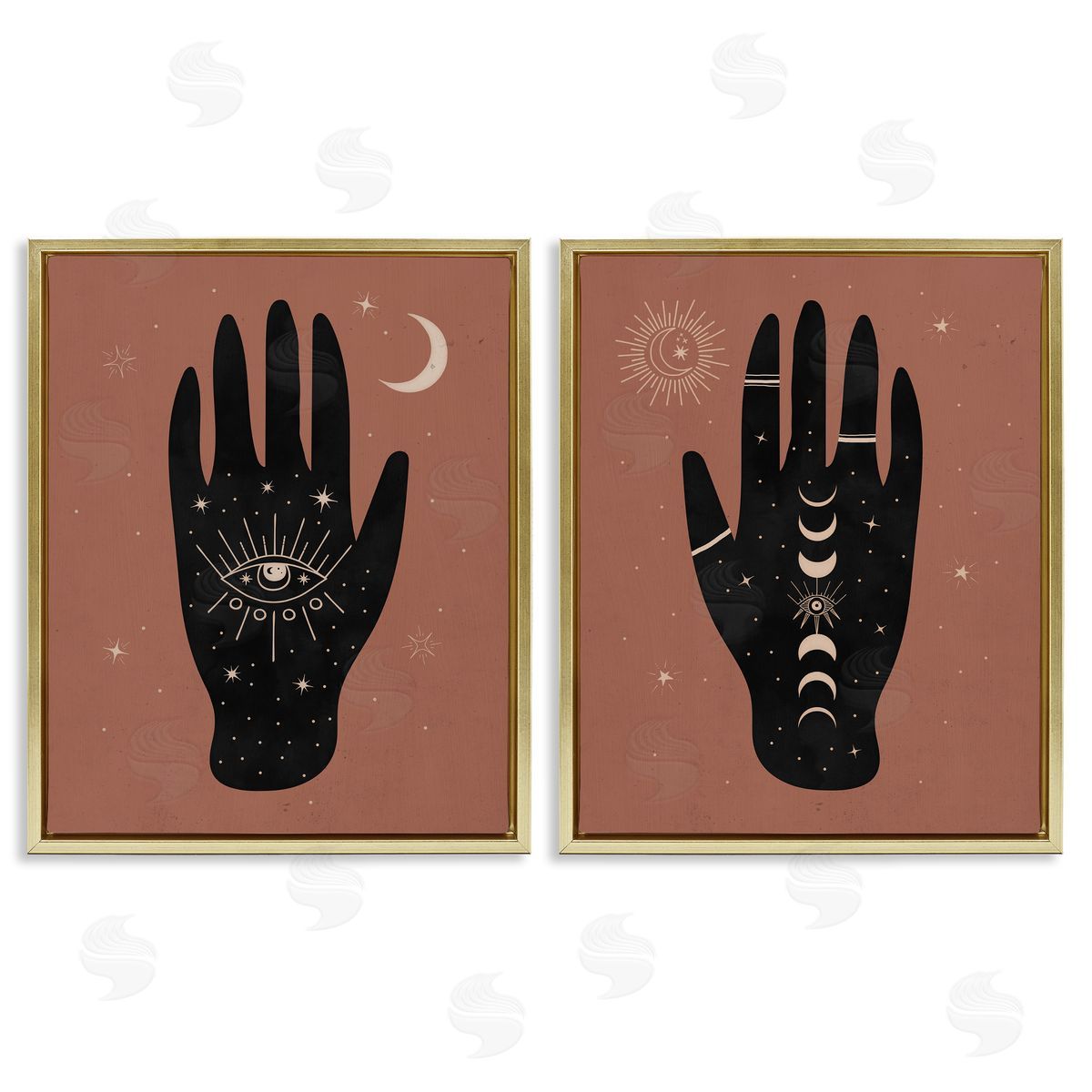 All Seeing Mystical Hands Gold Floating Frame Canvas Wall Art, Home Decor by Nina Blue