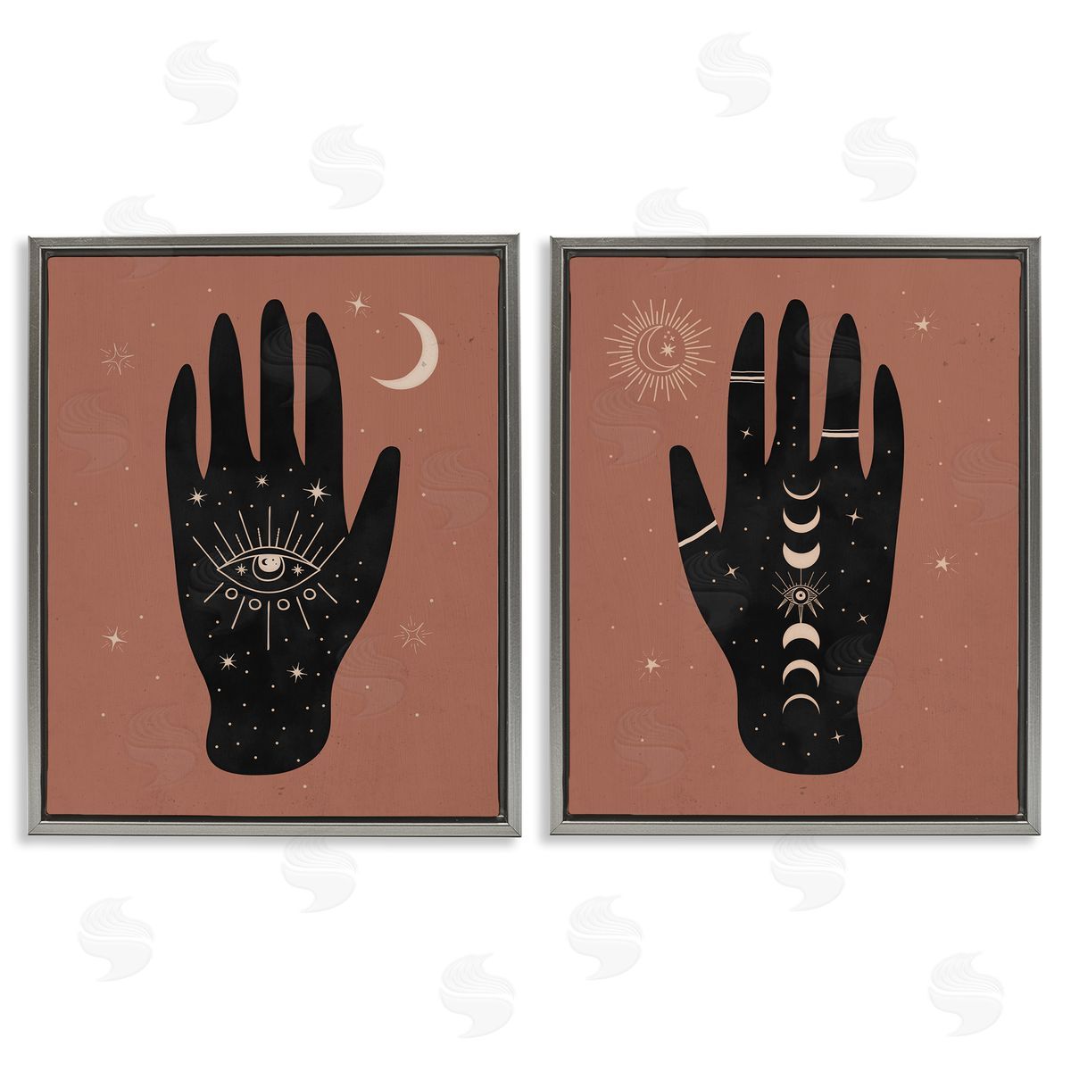 All Seeing Mystical Hands Grey Floating Frame Canvas Wall Art, Home Decor by Nina Blue