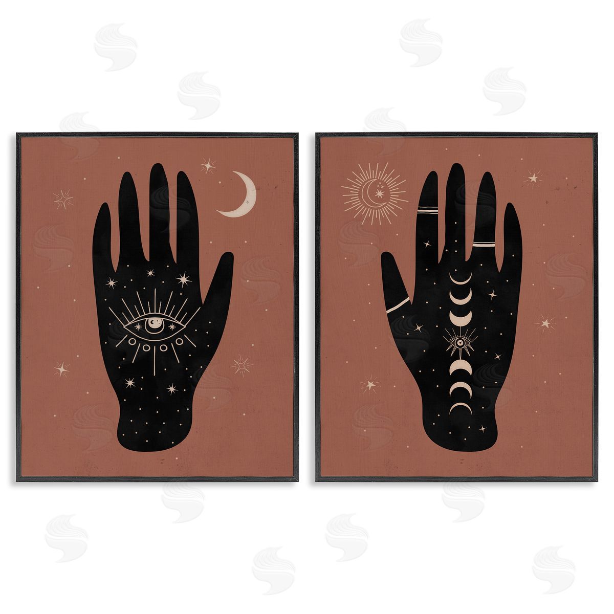 All Seeing Mystical Hands Black Frame Print Wall Art, Home Decor by Nina Blue