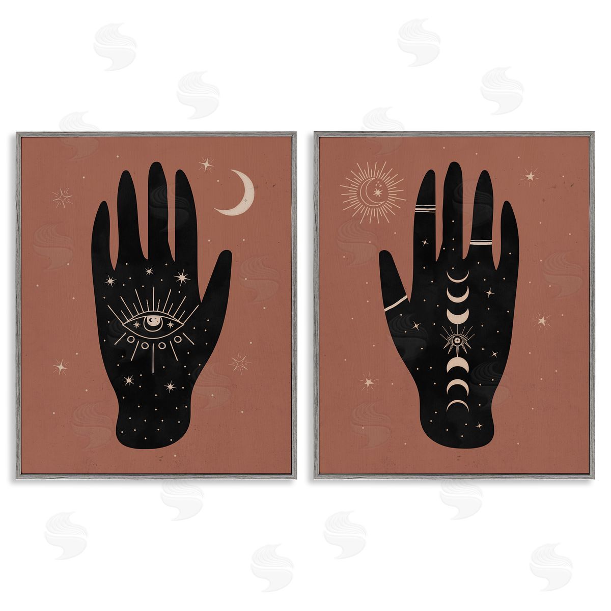All Seeing Mystical Hands Grey Frame Print Wall Art, Home Decor by Nina Blue