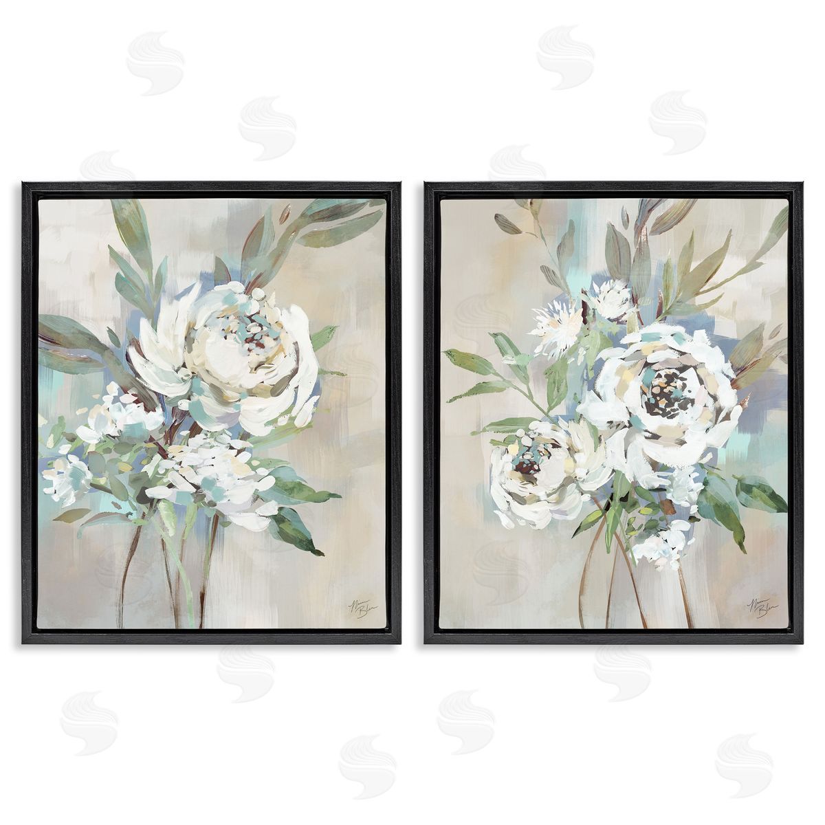 Antique Rose Bundles Black Floating Frame Canvas Wall Art, Home Decor by Nina Blue