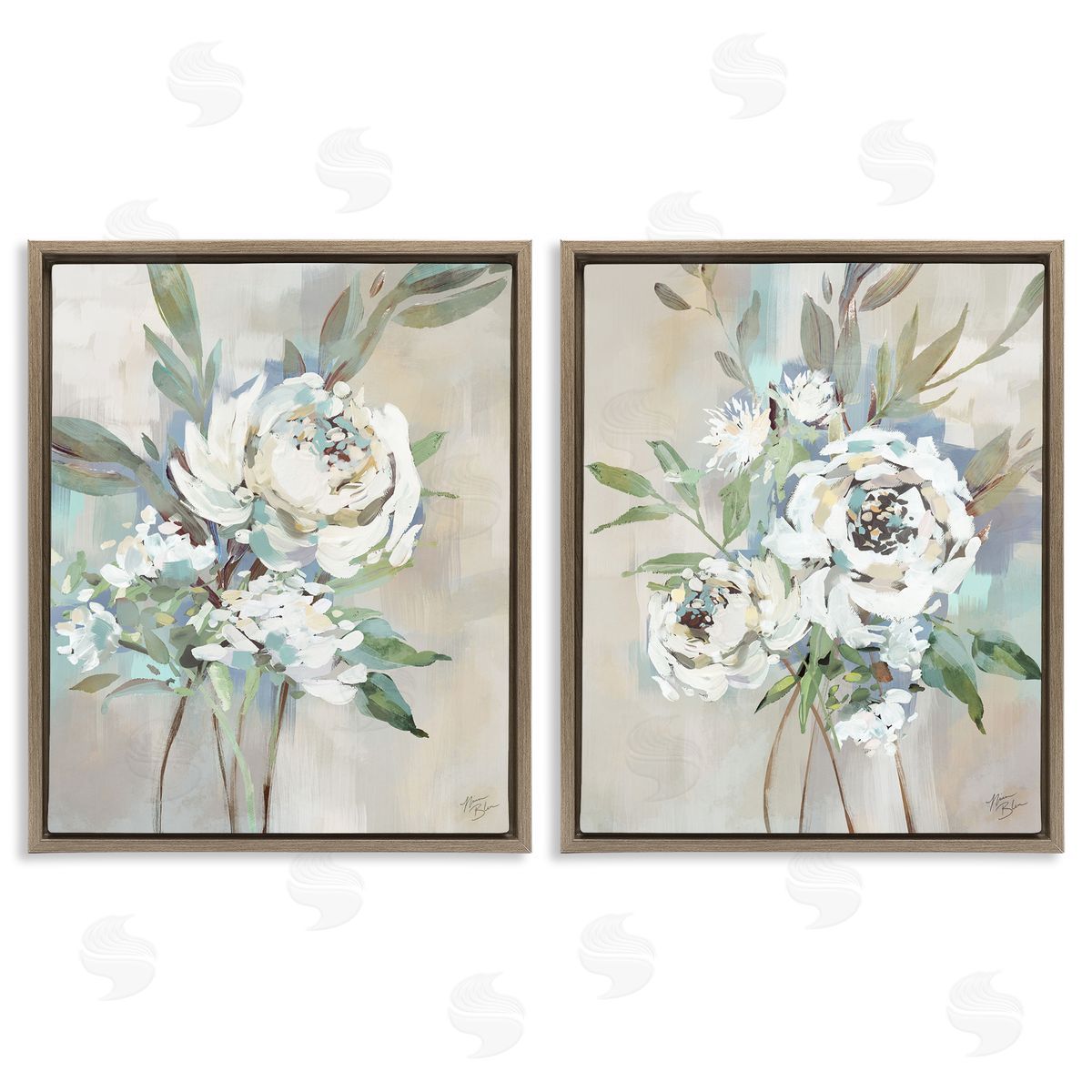 Antique Rose Bundles Brown Floating Frame Canvas Wall Art, Home Decor by Nina Blue
