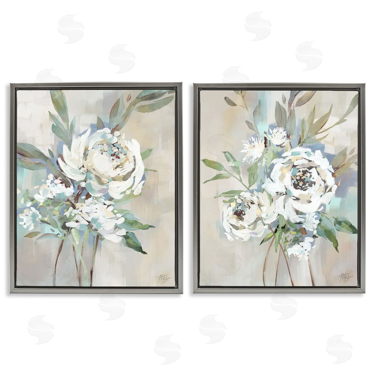 Antique Rose Bundles Grey Floating Frame Canvas Wall Art, Home Decor by Nina Blue