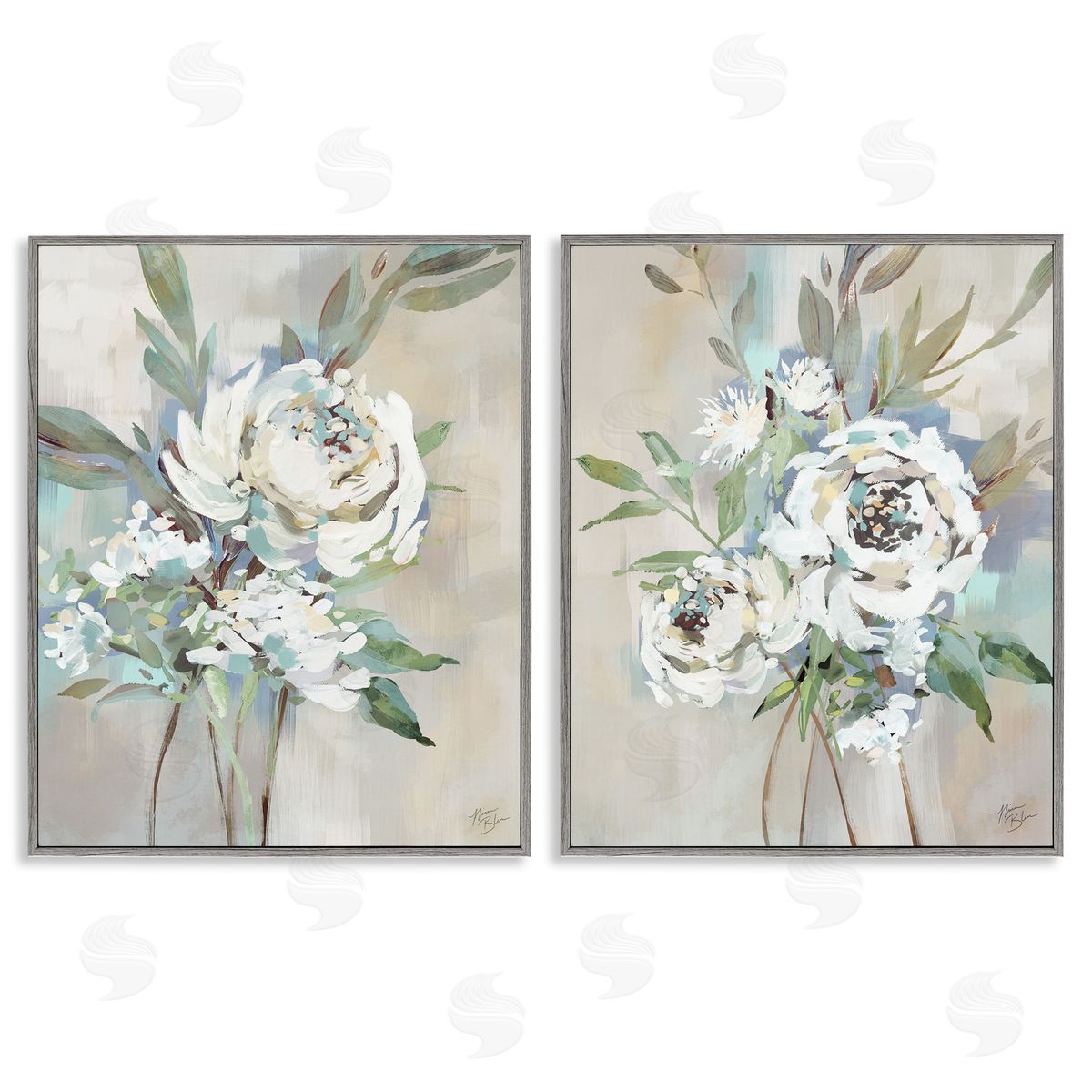 Antique Rose Bundles Grey Frame Print Wall Art, Home Decor by Nina Blue