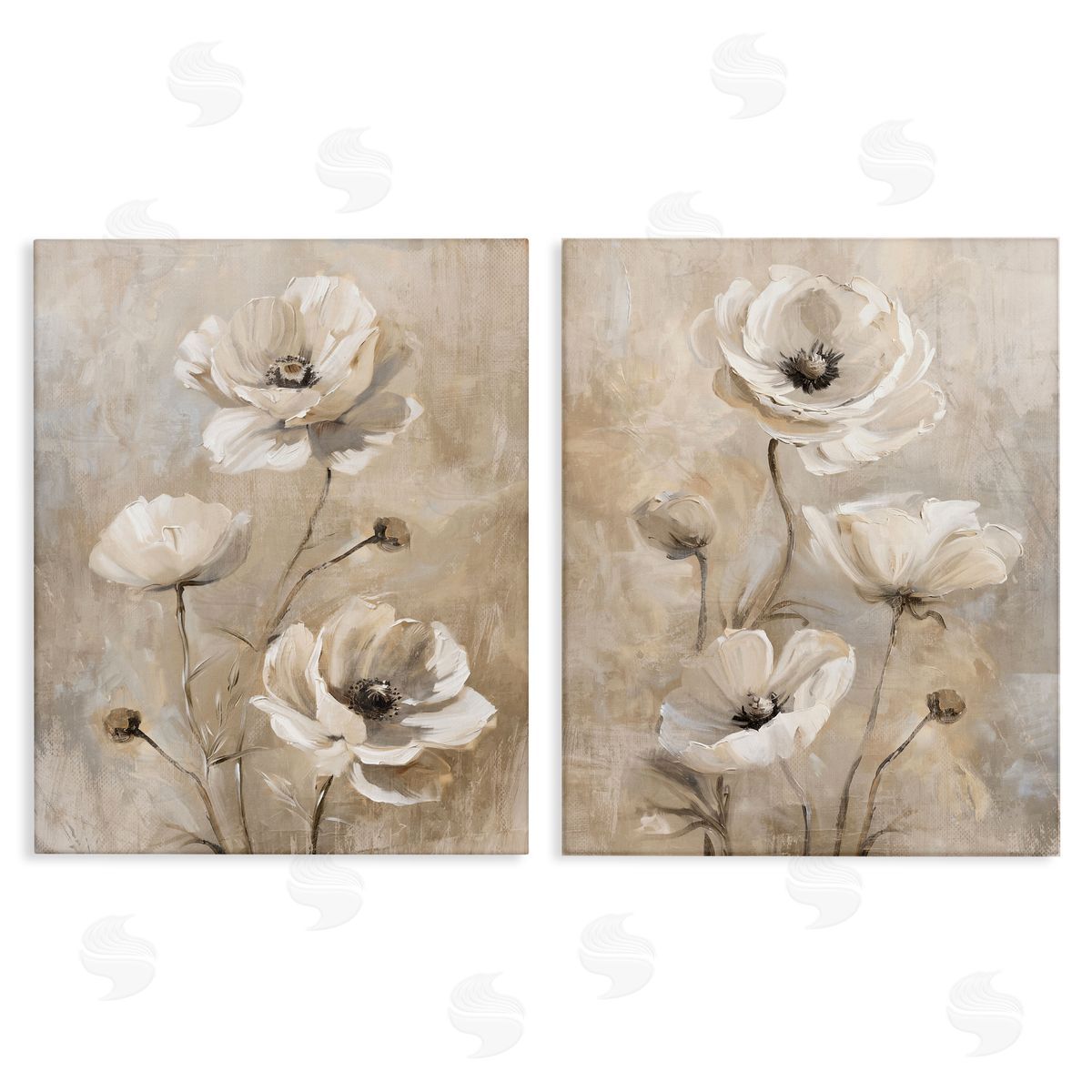 Neutral Toned Flora Canvas Wall Art, Home Decor by Nina Blue