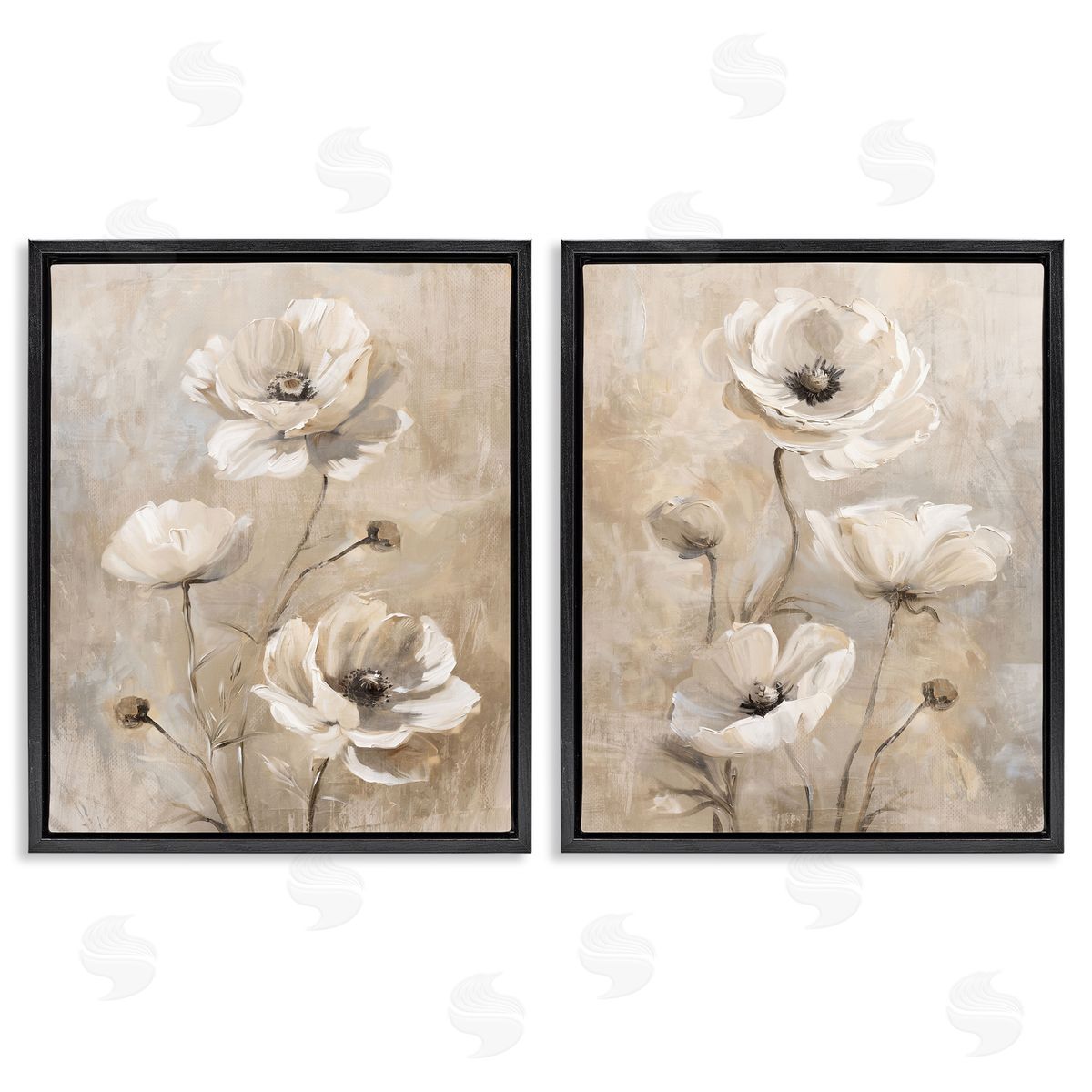 Neutral Toned Flora Black Floating Frame Canvas Wall Art, Home Decor by Nina Blue