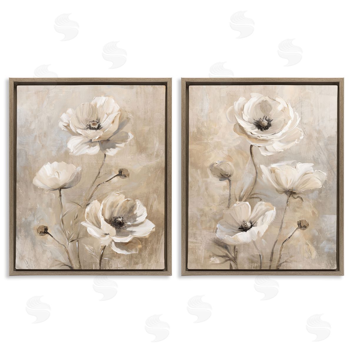 Neutral Toned Flora Brown Floating Frame Canvas Wall Art, Home Decor by Nina Blue