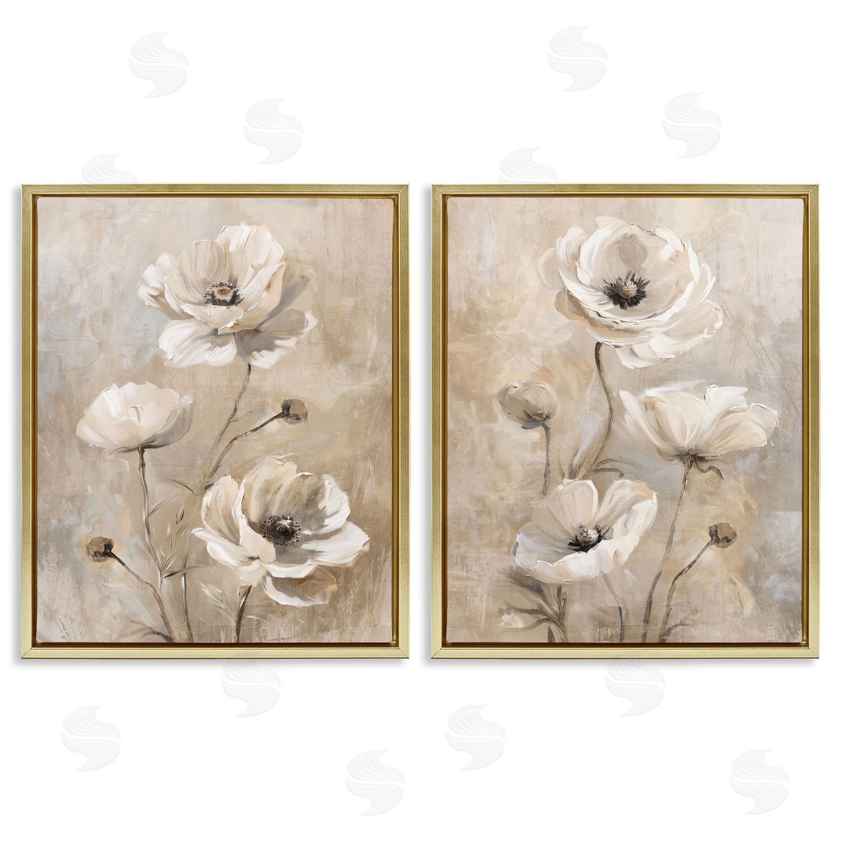 Neutral Toned Flora Gold Floating Frame Canvas Wall Art, Home Decor by Nina Blue