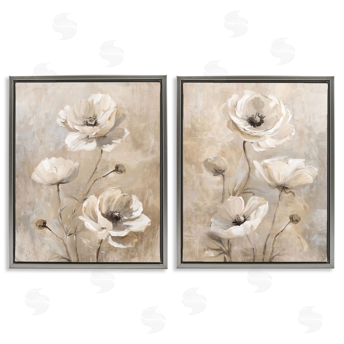 Neutral Toned Flora Grey Floating Frame Canvas Wall Art, Home Decor by Nina Blue