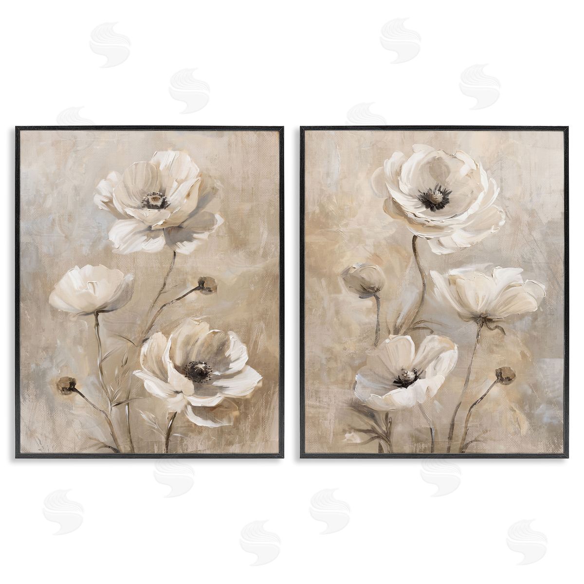 Neutral Toned Flora Black Frame Print Wall Art, Home Decor by Nina Blue