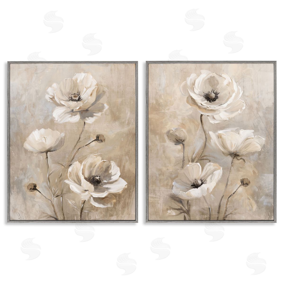 Neutral Toned Flora Grey Frame Print Wall Art, Home Decor by Nina Blue