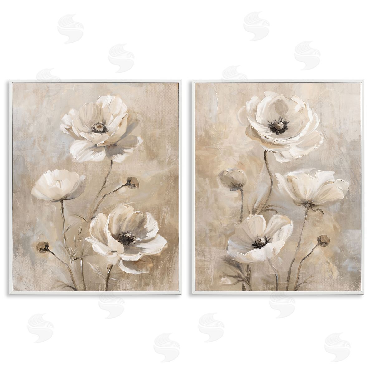 Neutral Toned Flora White Frame Print Wall Art, Home Decor by Nina Blue