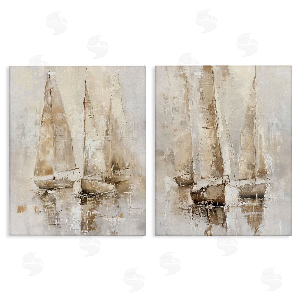 Neutral Toned Sailboats Canvas Wall Art, Home Decor by Nina Blue