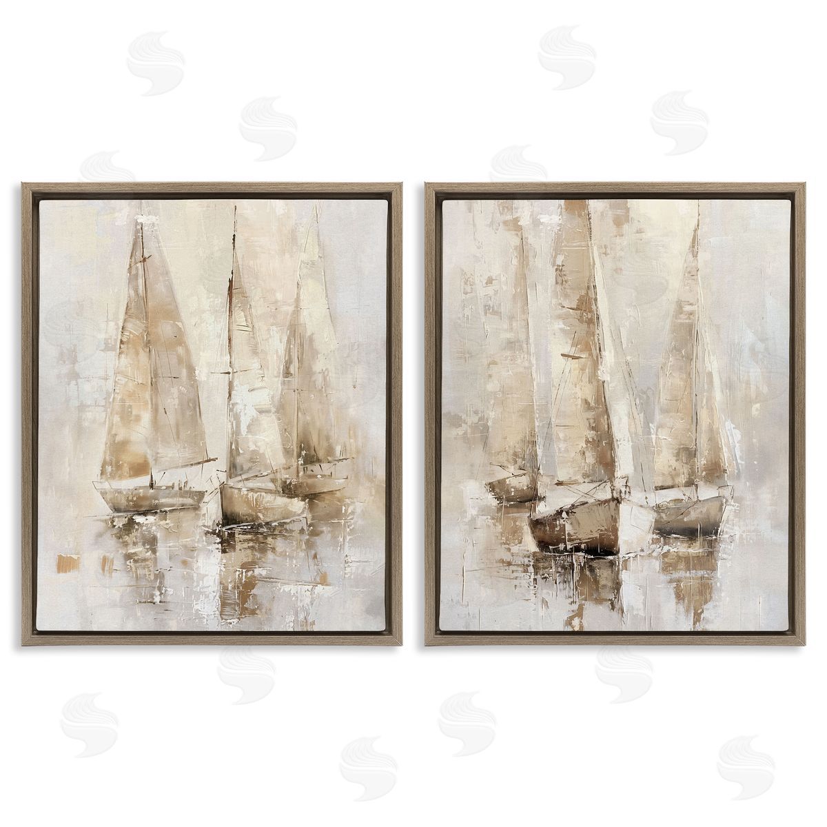 Neutral Toned Sailboats Brown Floating Frame Canvas Wall Art, Home Decor by Nina Blue