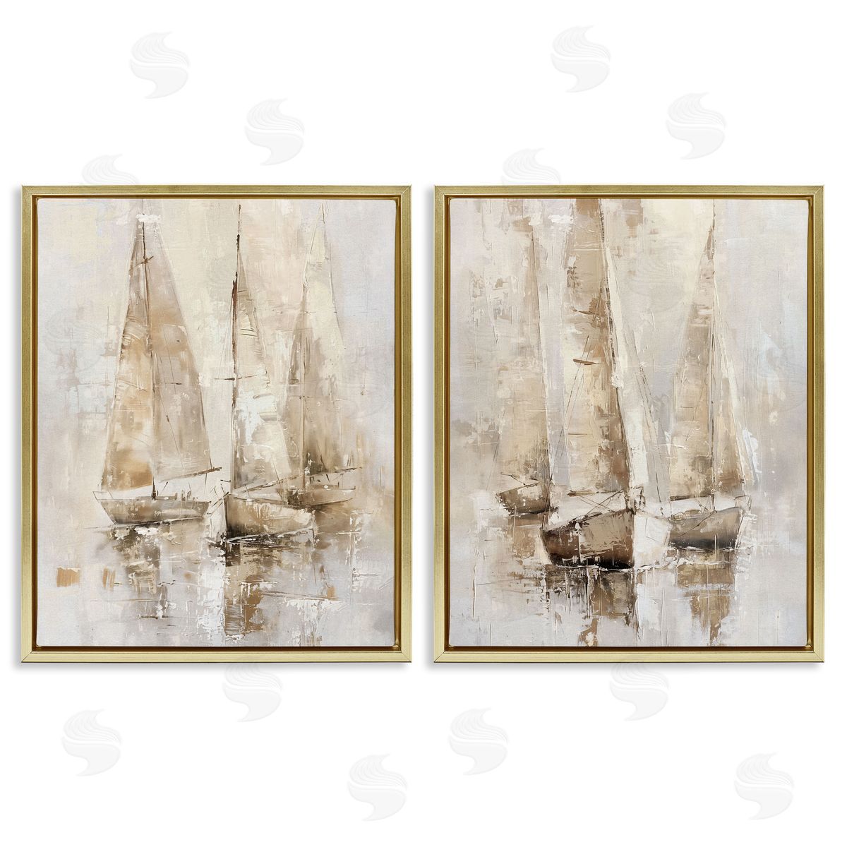 Neutral Toned Sailboats Gold Floating Frame Canvas Wall Art, Home Decor by Nina Blue