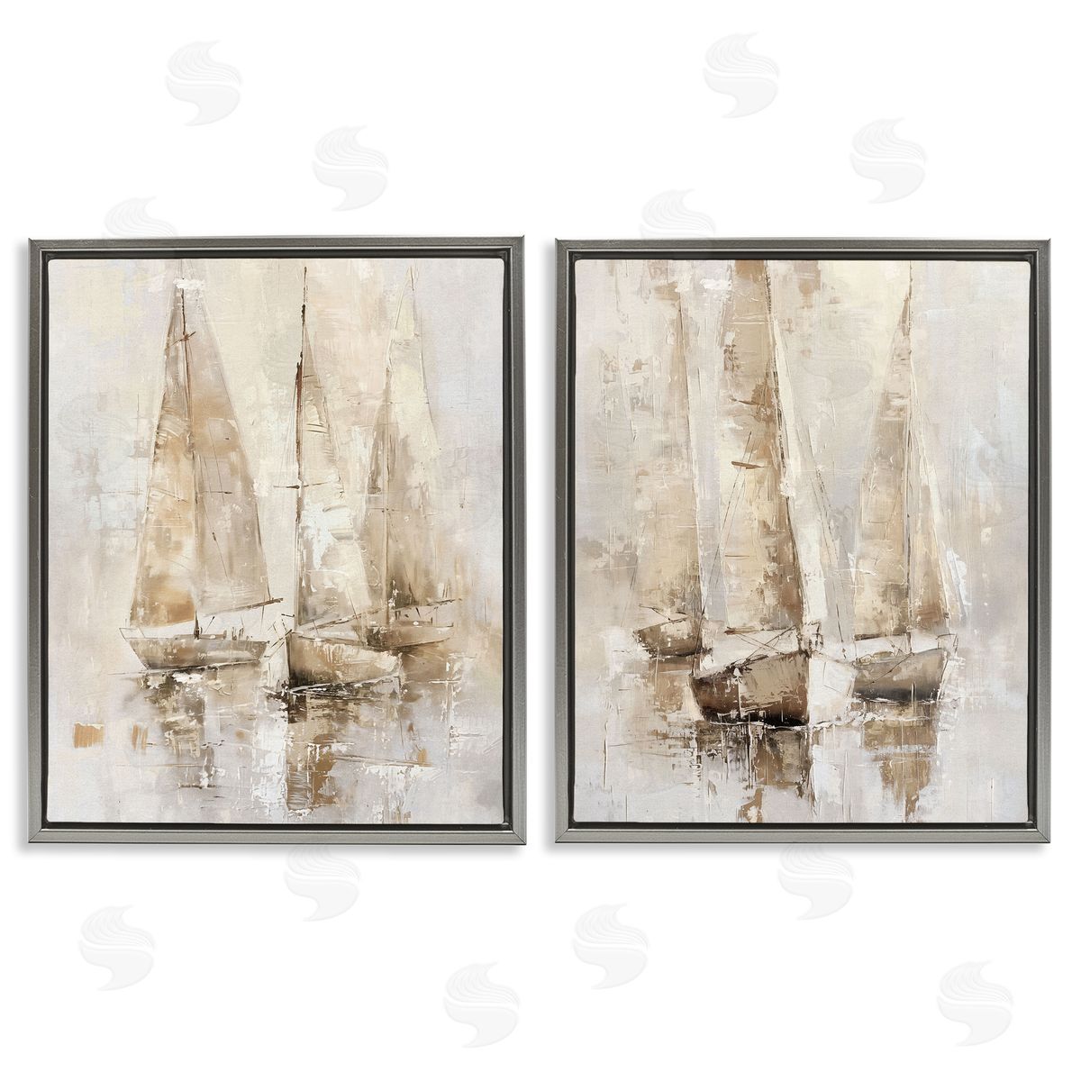 Neutral Toned Sailboats Grey Floating Frame Canvas Wall Art, Home Decor by Nina Blue