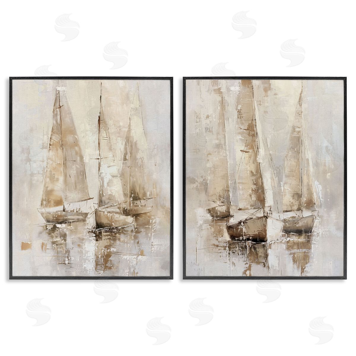 Neutral Toned Sailboats Black Frame Print Wall Art, Home Decor by Nina Blue