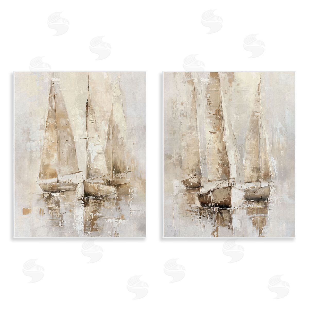 Neutral Toned Sailboats Wood Plaque Wall Art, Home Decor by Nina Blue