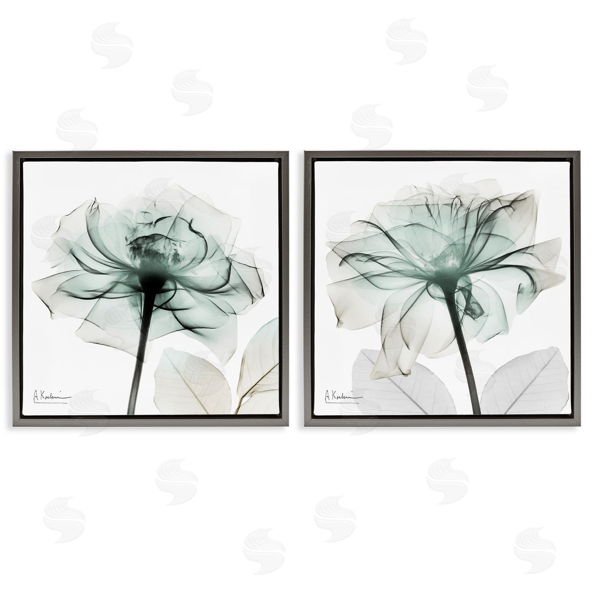 Serene Emerald Rose Grey Floating Frame Canvas Wall Art, Home Decor by Albert Koetsier