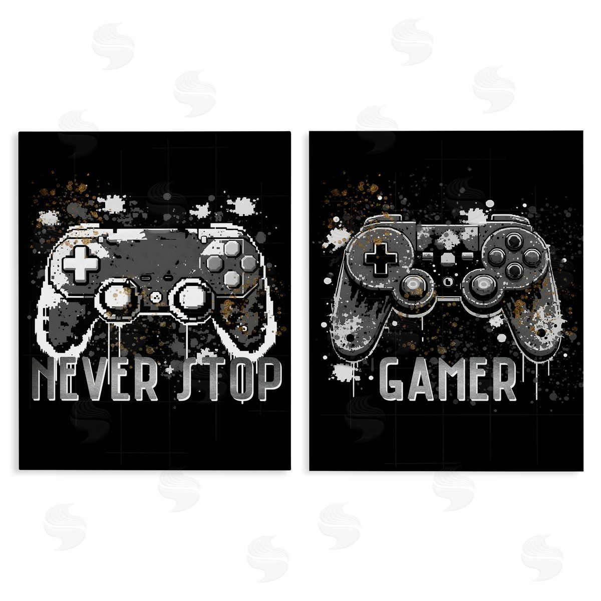 Modern Gamer Controller Phrases Canvas Wall Art, Home Decor by Kim Allen