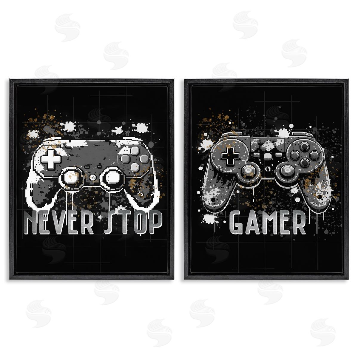 Modern Gamer Controller Phrases Black Floating Frame Canvas Wall Art, Home Decor by Kim Allen