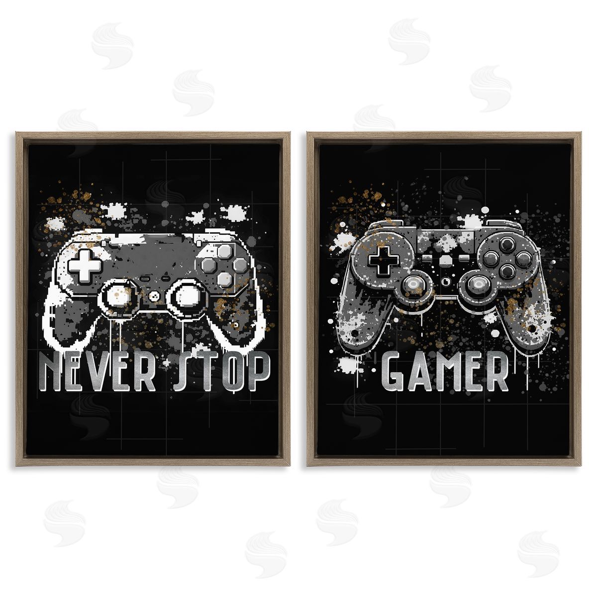 Modern Gamer Controller Phrases Brown Floating Frame Canvas Wall Art, Home Decor by Kim Allen