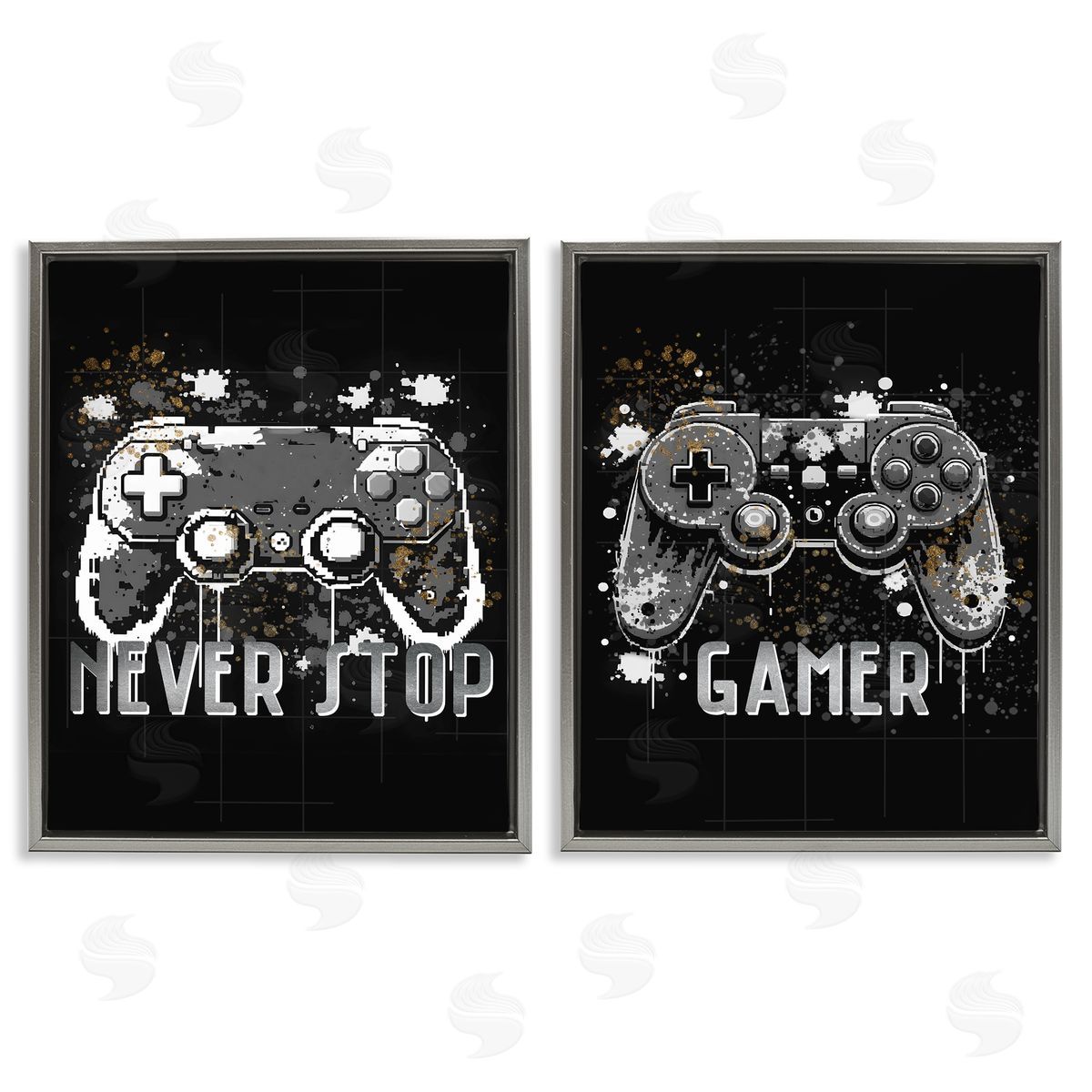 Modern Gamer Controller Phrases Grey Floating Frame Canvas Wall Art, Home Decor by Kim Allen