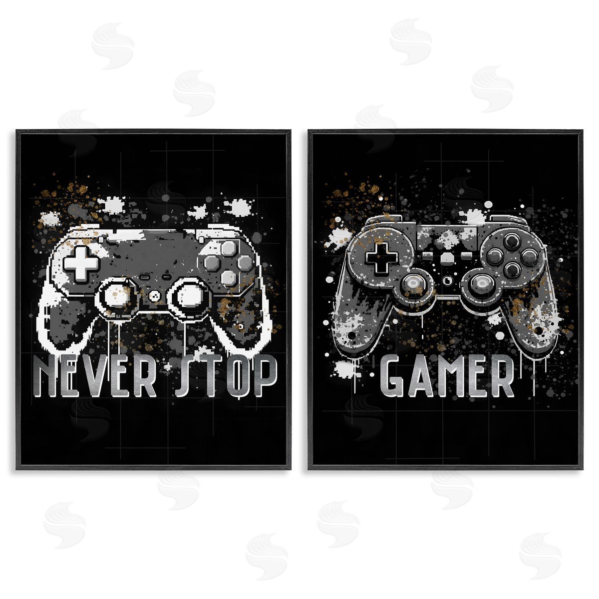 Modern Gamer Controller Phrases Black Frame Print Wall Art, Home Decor by Kim Allen