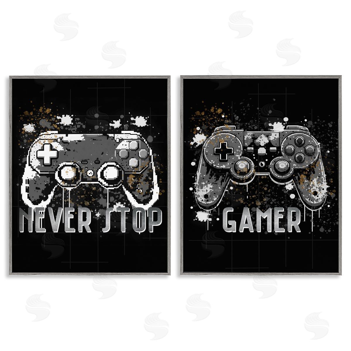 Modern Gamer Controller Phrases Grey Frame Print Wall Art, Home Decor by Kim Allen