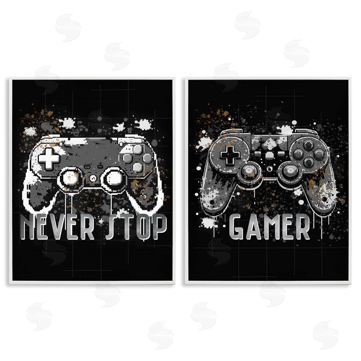 Modern Gamer Controller Phrases White Frame Print Wall Art, Home Decor by Kim Allen