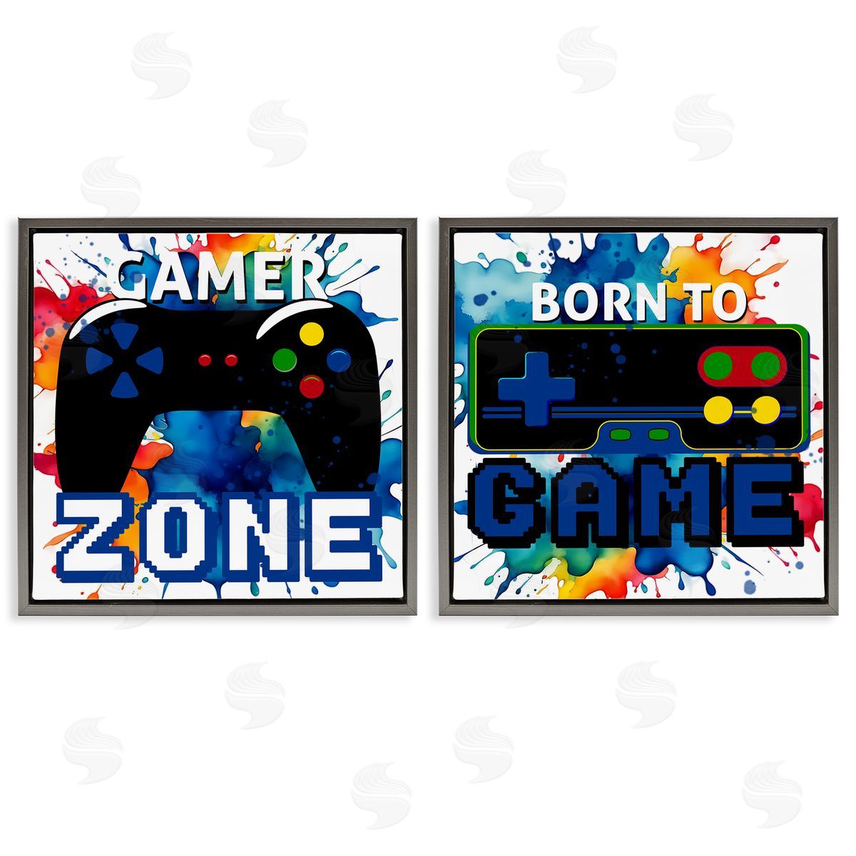 Gamer Zone on Splash Grey Floating Frame Canvas Wall Art, Home Decor by Kim Allen