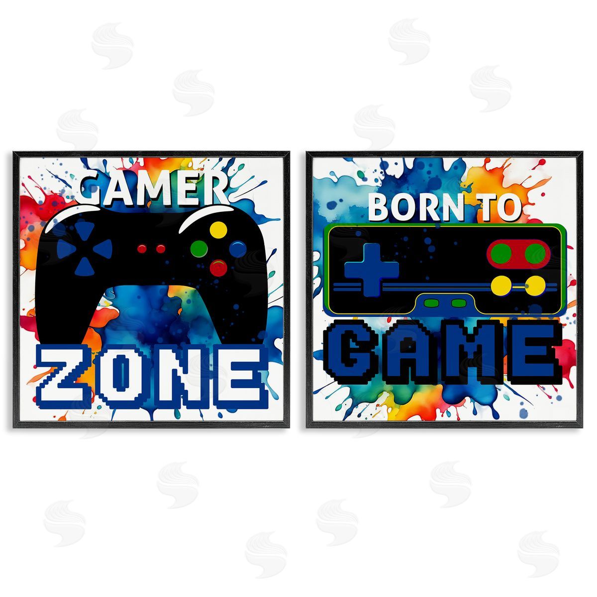Gamer Zone on Splash Black Frame Print Wall Art, Home Decor by Kim Allen