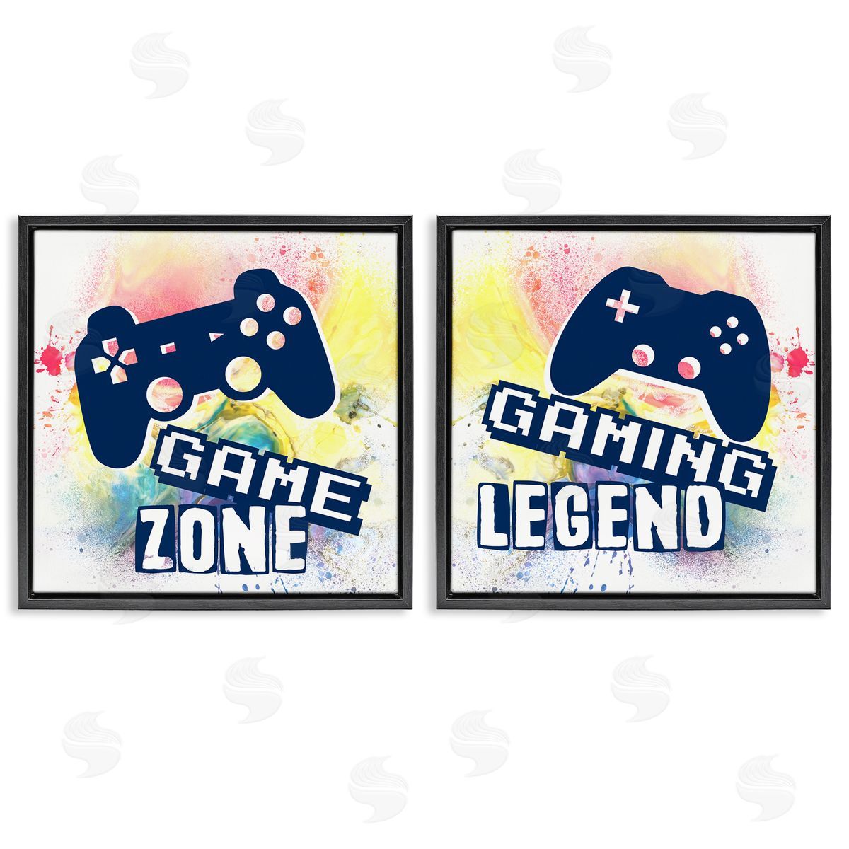 Retro Splatter Game Phrases Black Floating Frame Canvas Wall Art, Home Decor by Marcus Prime