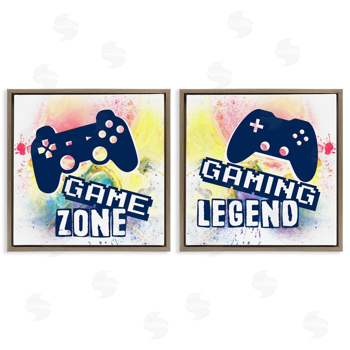 Retro Splatter Game Phrases Brown Floating Frame Canvas Wall Art, Home Decor by Marcus Prime