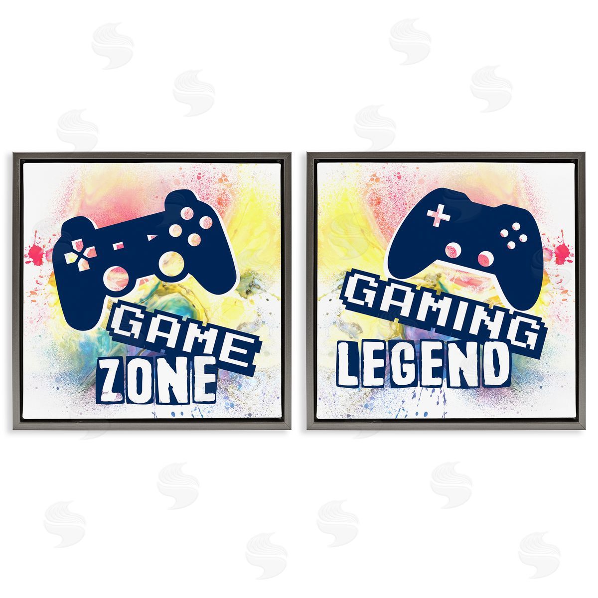 Retro Splatter Game Phrases Grey Floating Frame Canvas Wall Art, Home Decor by Marcus Prime