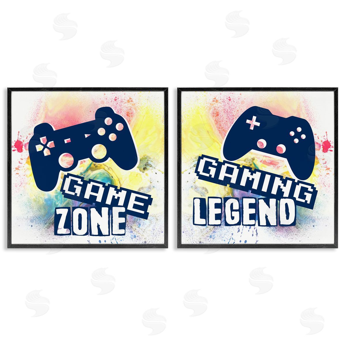 Retro Splatter Game Phrases Black Frame Print Wall Art, Home Decor by Marcus Prime