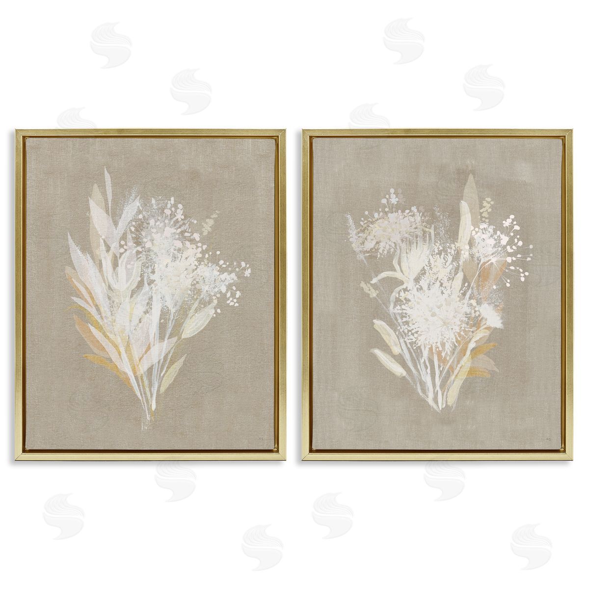 Natural Herb Impression Gold Floating Frame Canvas Wall Art, Home Decor by Susan Jill