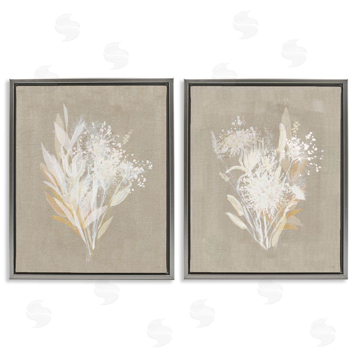 Natural Herb Impression Grey Floating Frame Canvas Wall Art, Home Decor by Susan Jill