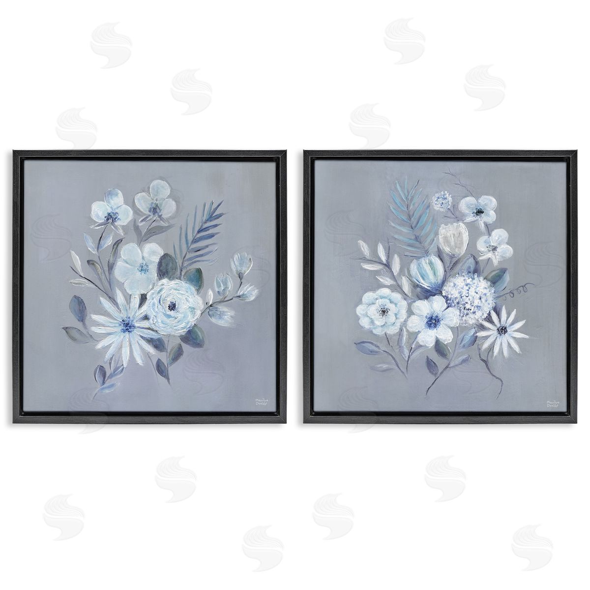 Delicate Flower Bunches Black Floating Frame Canvas Wall Art, Home Decor by Marilyn Dunlap