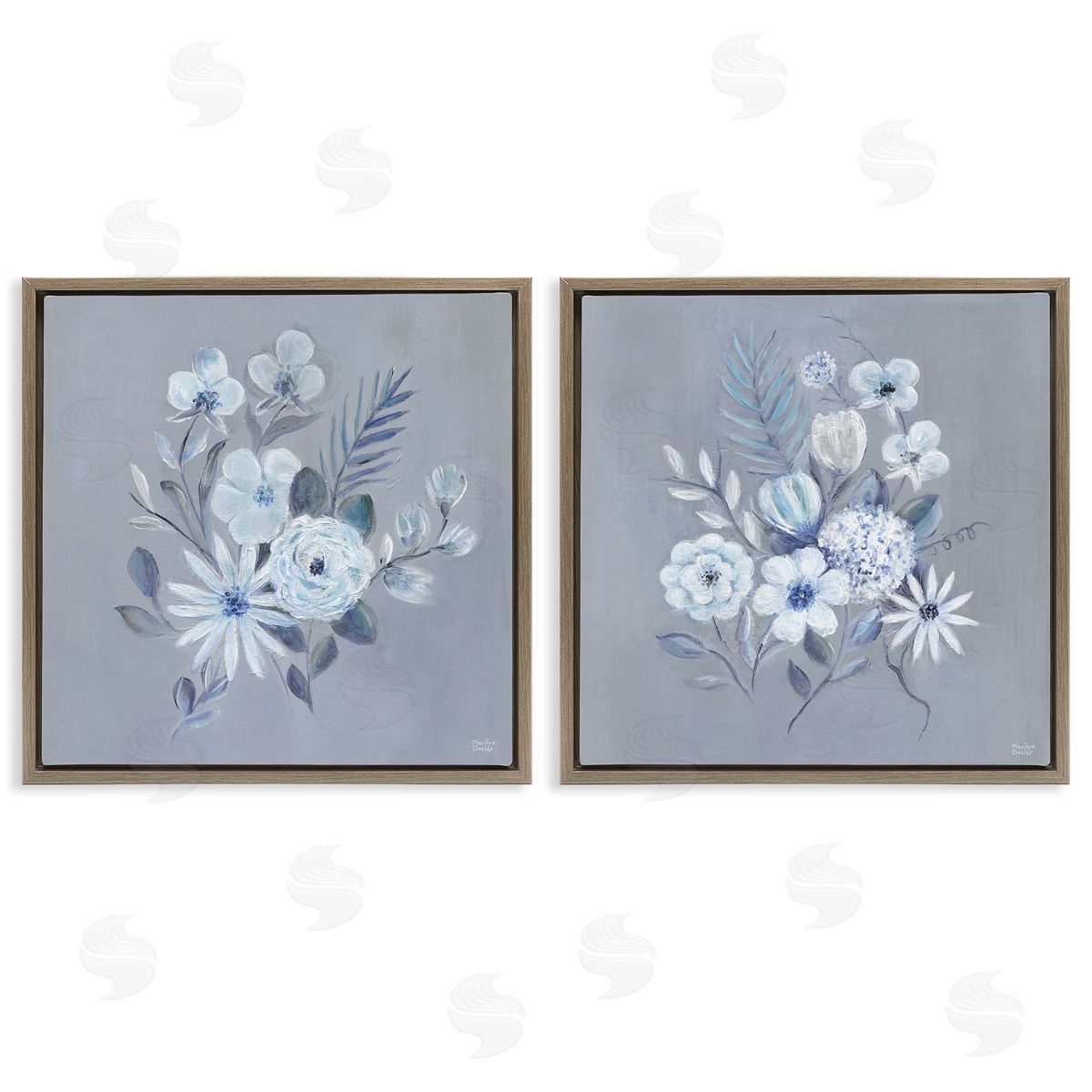 Delicate Flower Bunches Brown Floating Frame Canvas Wall Art, Home Decor by Marilyn Dunlap