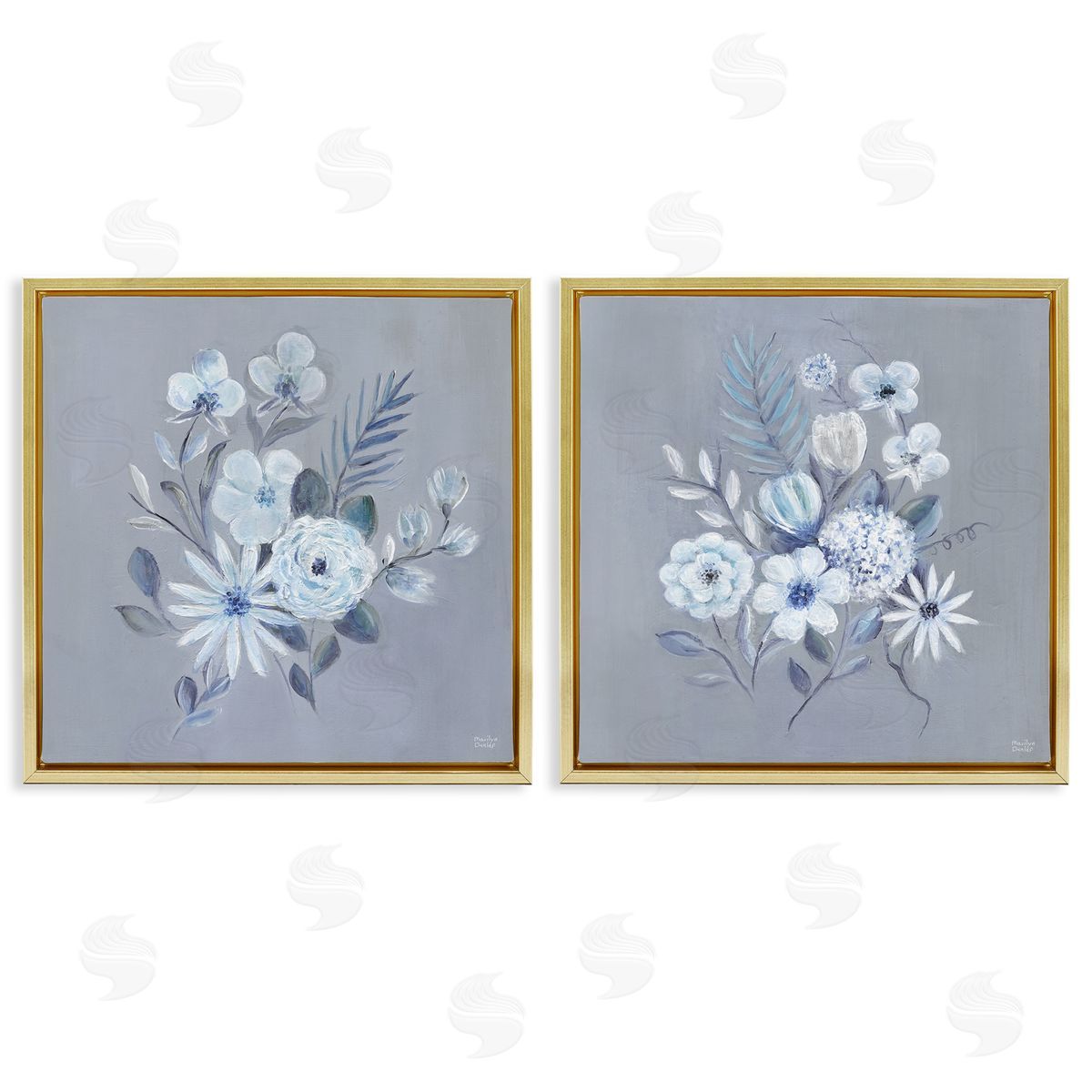 Delicate Flower Bunches Gold Floating Frame Canvas Wall Art, Home Decor by Marilyn Dunlap