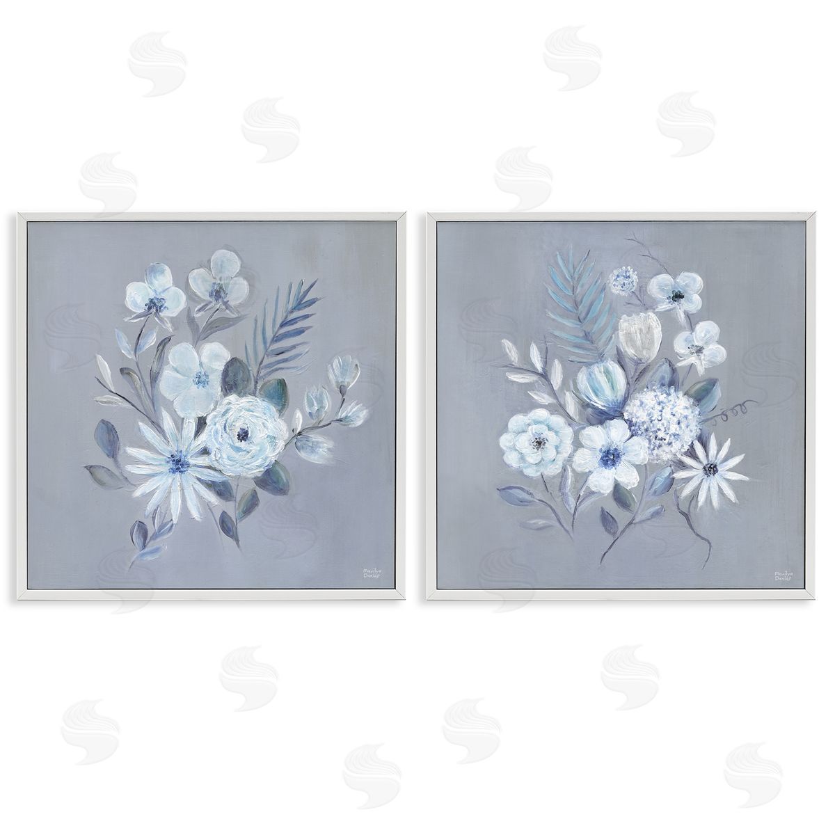 Delicate Flower Bunches White Frame Print Wall Art, Home Decor by Marilyn Dunlap