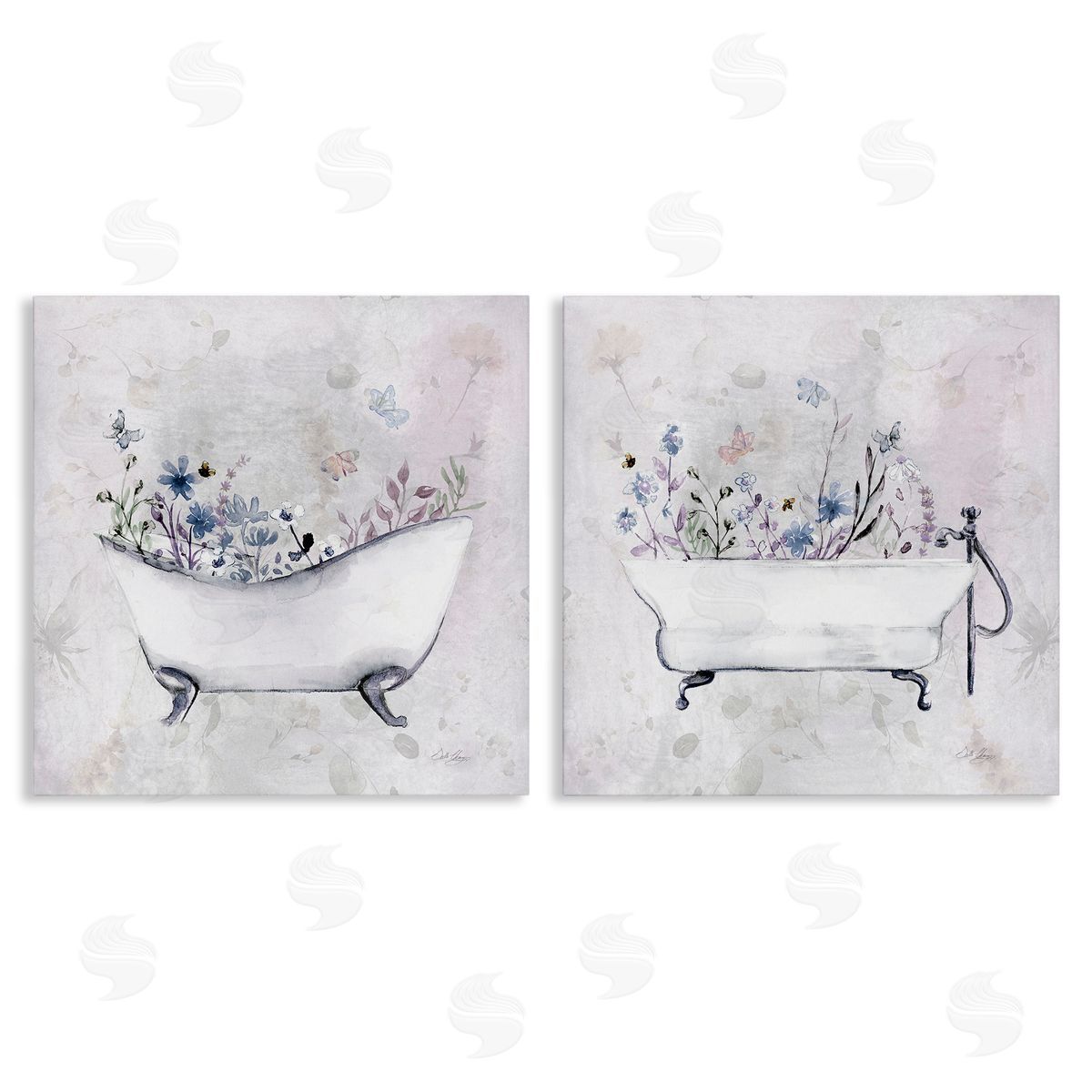Antique Tubs with Botanics Canvas Wall Art, Home Decor by Stella Chang