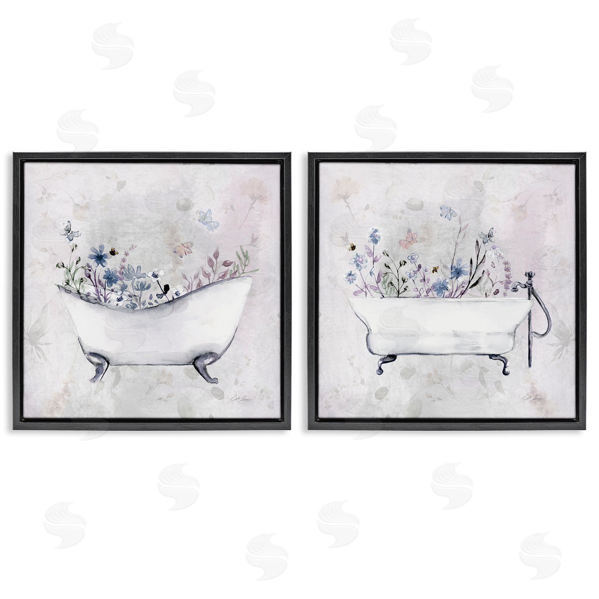Antique Tubs with Botanics Black Floating Frame Canvas Wall Art, Home Decor by Stella Chang