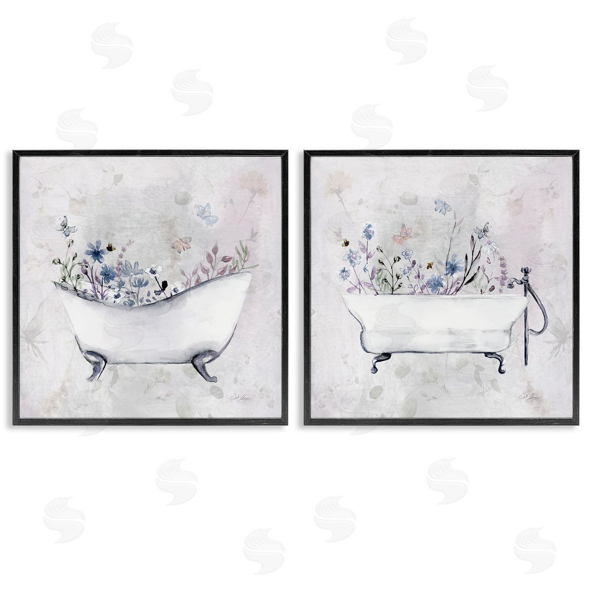 Antique Tubs with Botanics Black Frame Print Wall Art, Home Decor by Stella Chang