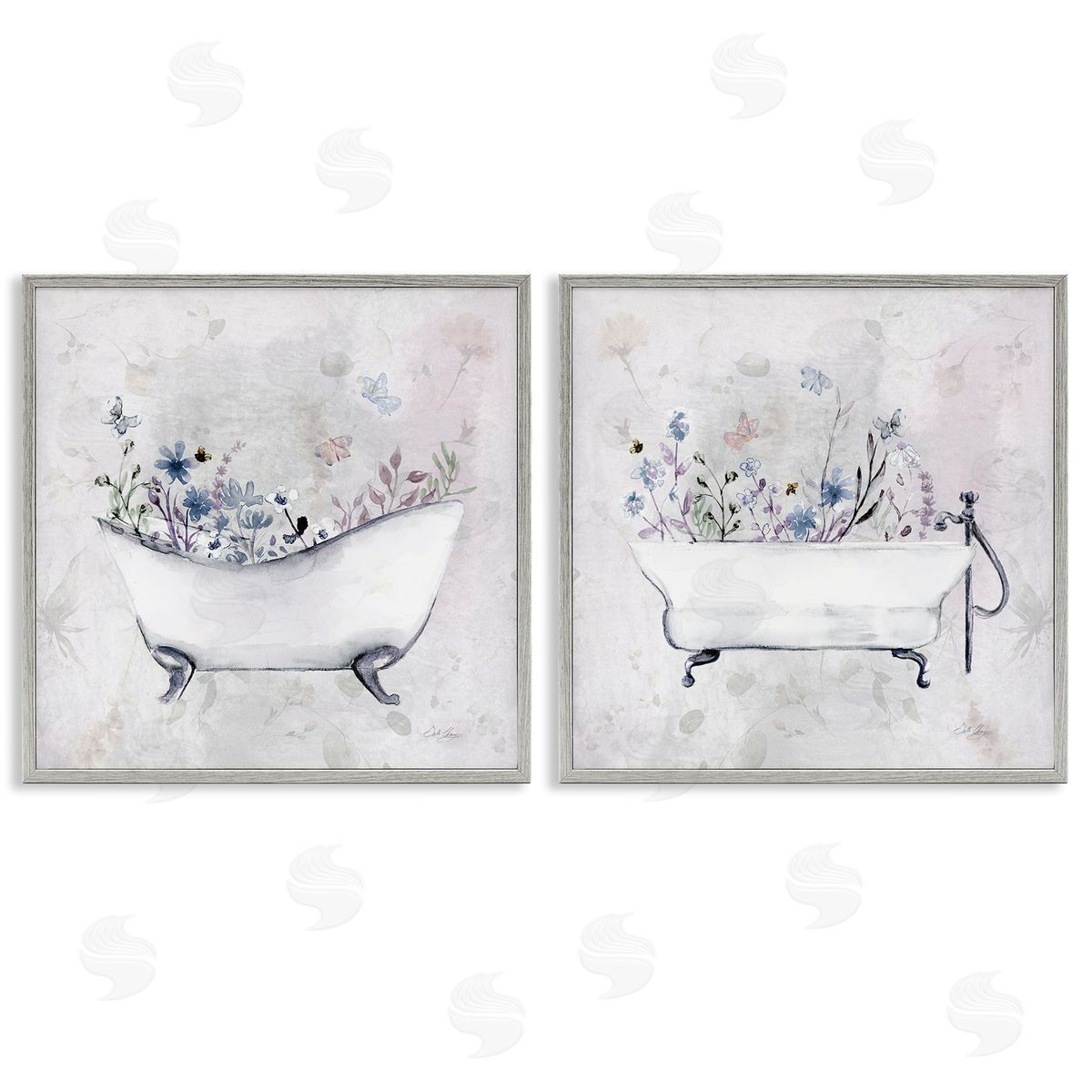 Antique Tubs with Botanics Grey Frame Print Wall Art, Home Decor by Stella Chang